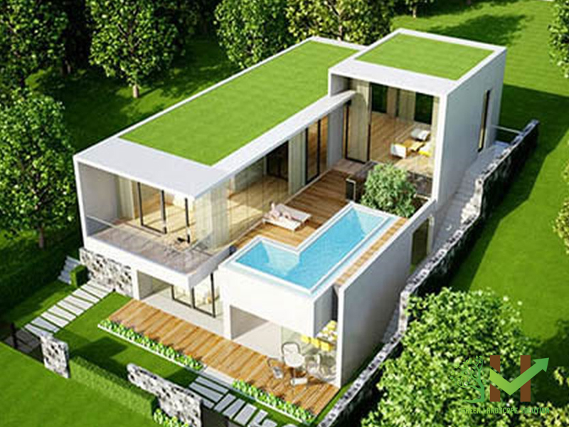 10 mẫu thiết kế sân vườn xanh mát có bể bơi đẹp lung linh 4